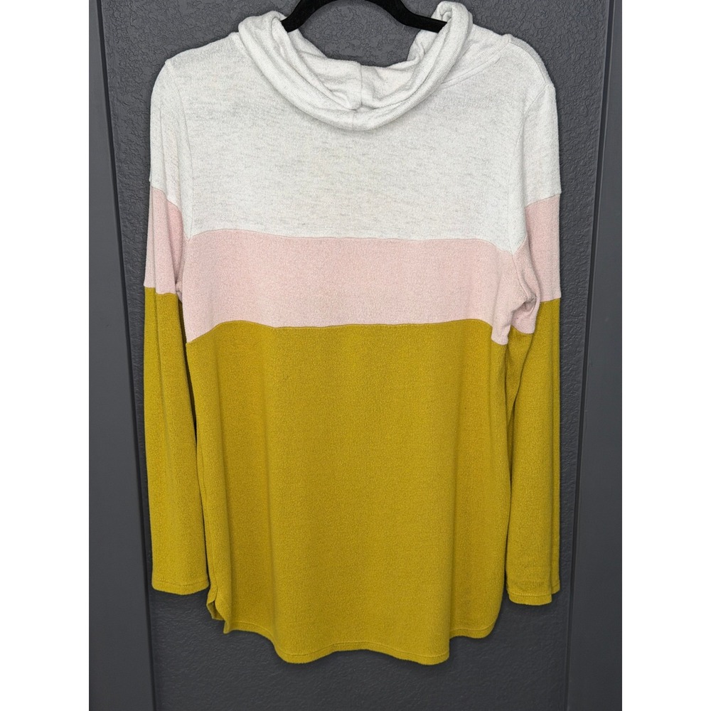 Market & Spruce Cameron Cowl Neck Brushed Sweatshirt Colorblock Mustard Pink L